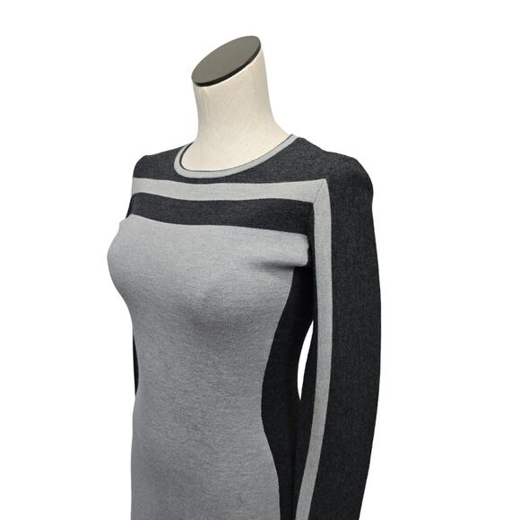 Athleta Black Gray Striped Wool Blend LS Knit Sweater Midi Dress Womens Size XS - Picture 4 of 12